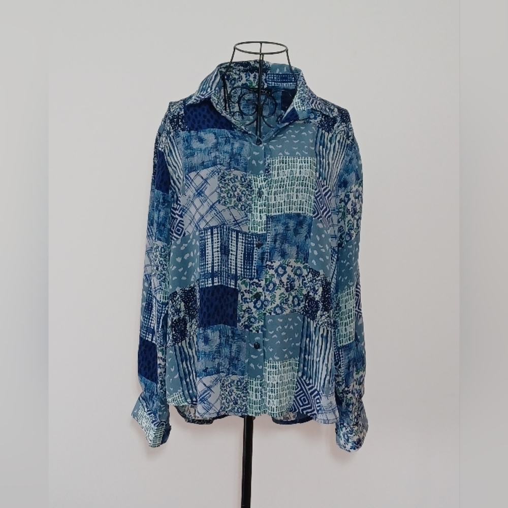 APNY Boho Patchwork Print Blouse Cupro Viscose Blend- Size L